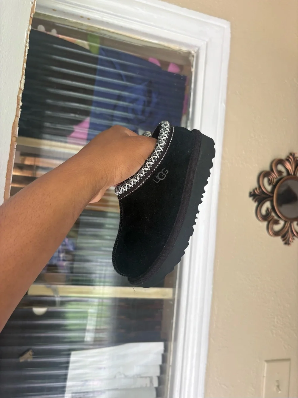 UGG Black Suede Slip-On Clog with Braided Trim